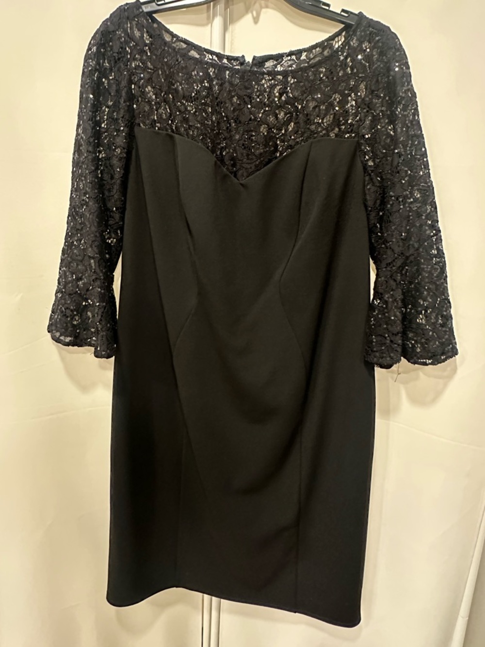 Alex Evenings Black Lace Yoke Long Sleeve Sheath Dress